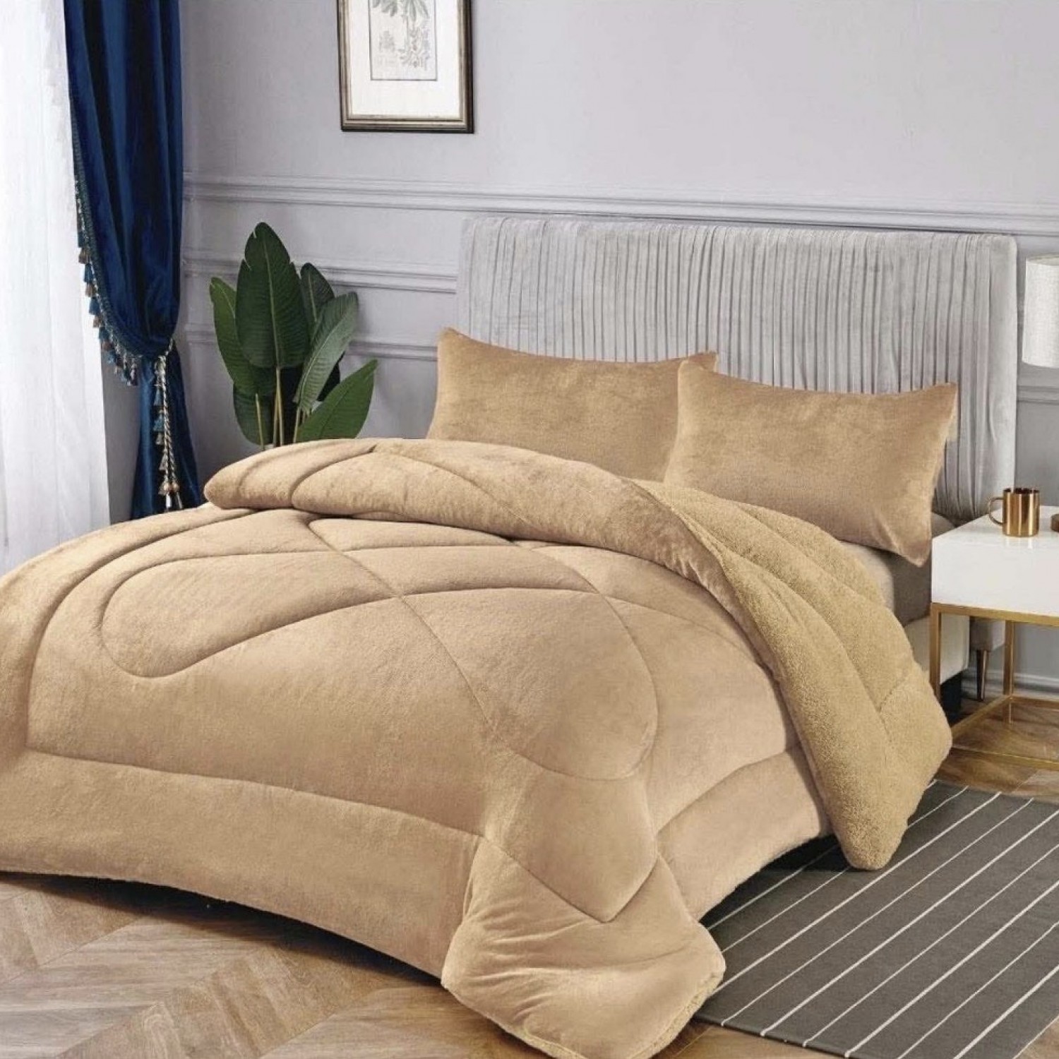 Ισοθερμικό Υπέρδιπλο Κουβερτοπάπλωμα Χοντρό Μπέζ 220x240cm 