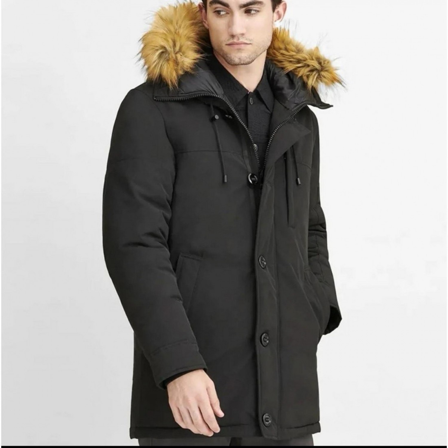 Ανδρικό Μπουφάν Parka με γούνα μαύρο