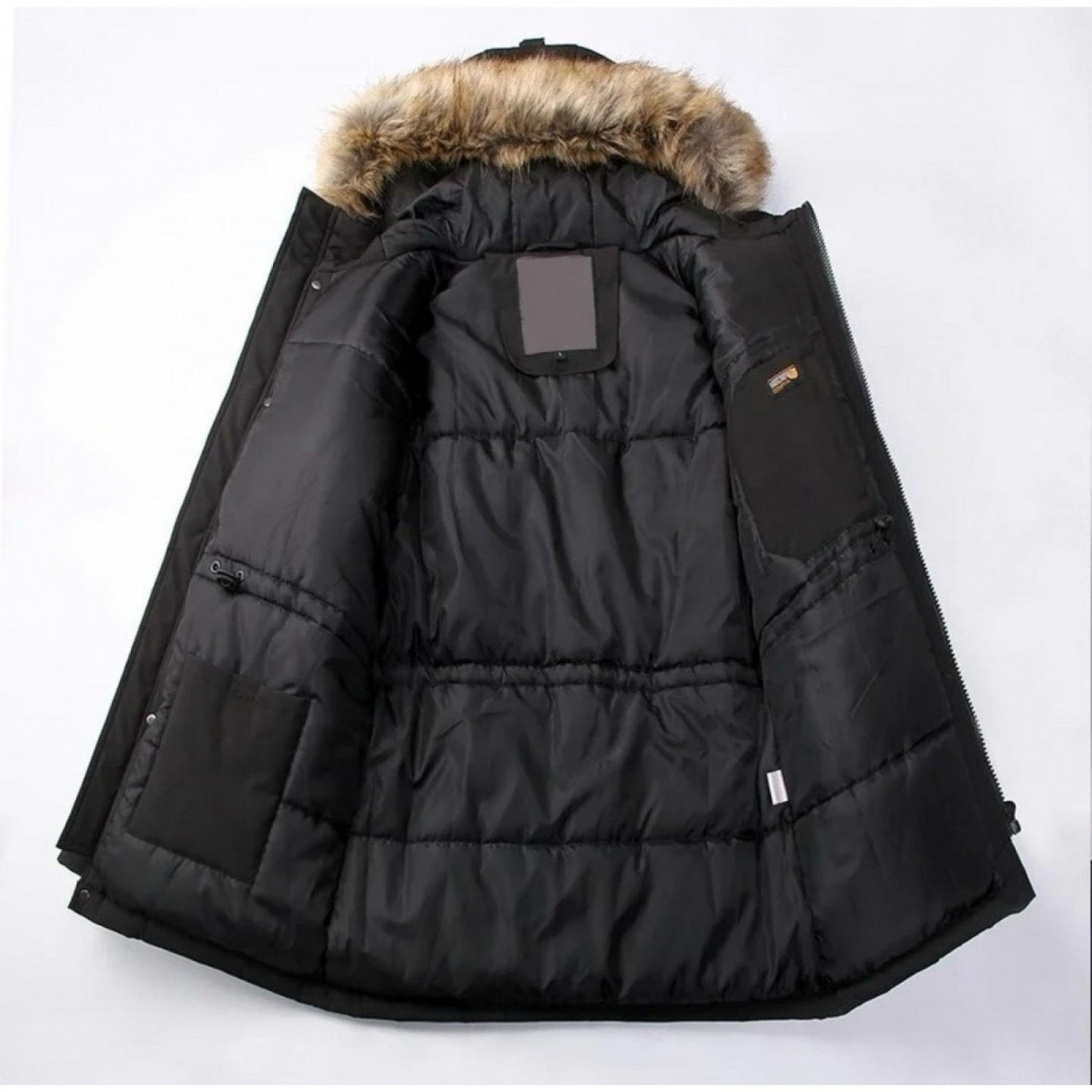 Ανδρικό Μπουφάν Parka με γούνα μαύρο