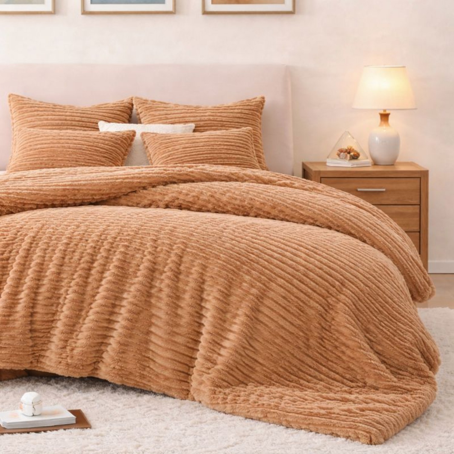 Κουβερτοπάπλωμα Flannel Sherpa 220X240 Κάμελ