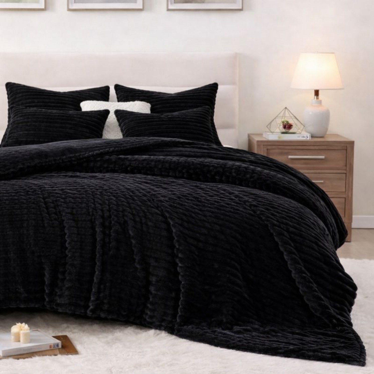 Κουβερτοπάπλωμα Flannel Sherpa 220X240 Μαύρο