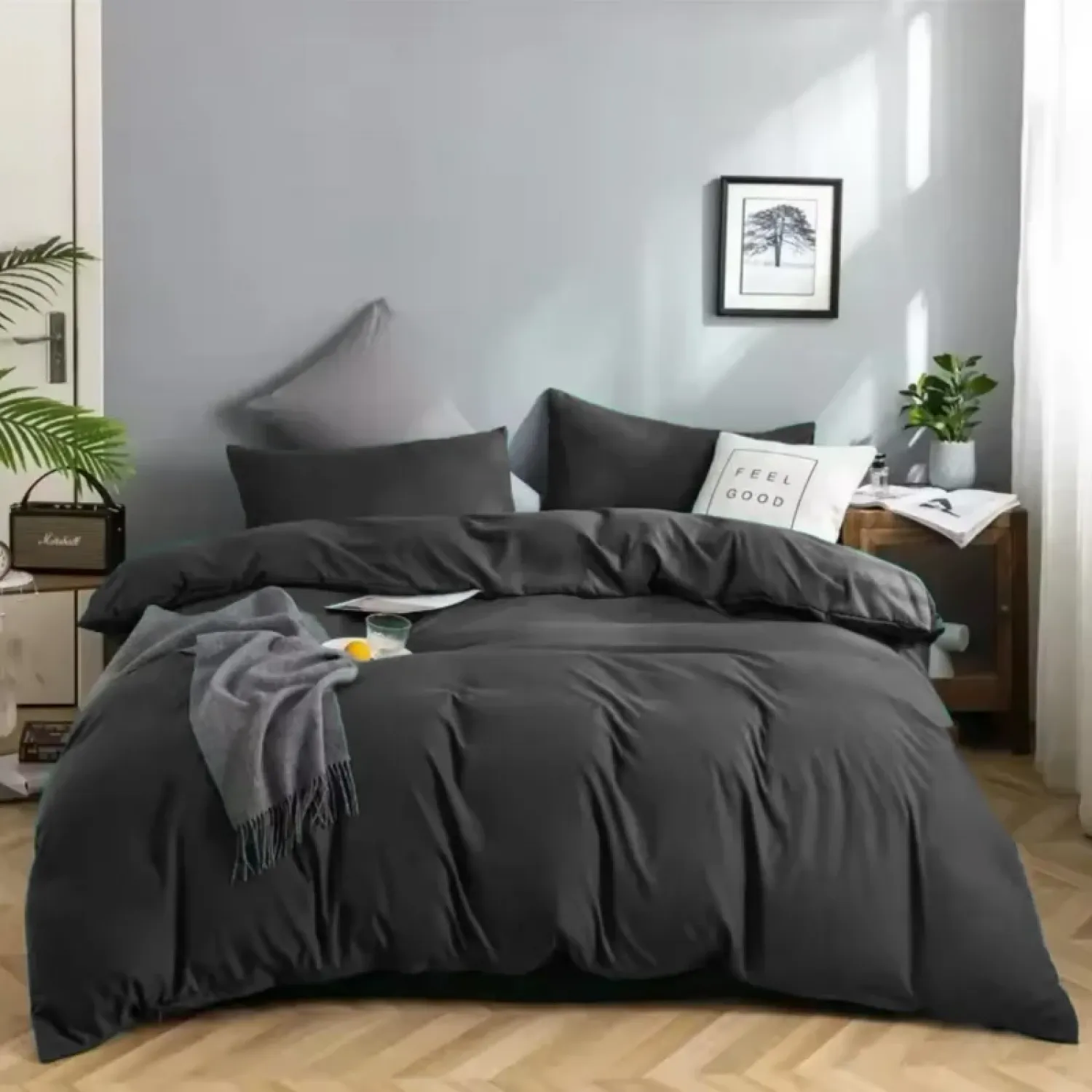 Σετ Σεντόνια 3 Τμχ Με Παπλωματοθήκη Μονή 160Χ230 Γκρί Σκούρο