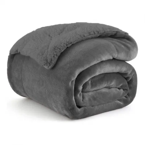 Κουβέρτα Υπέρδιπλη Flannel Sherpa 220X240 Γκρί Σκούρο ΒΜ101