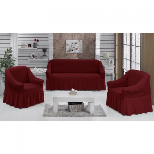Ελαστικά Καλύμματα Καναπέ Mε Βολάν Μπορντό