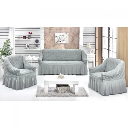 Ελαστικά Καλύμματα Καναπέ Σαλονιού Βολάν Γκρί