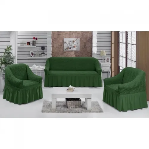 Ελαστικά Καλύμμα Καναπέ Σαλονιού Βολάν Πράσινο