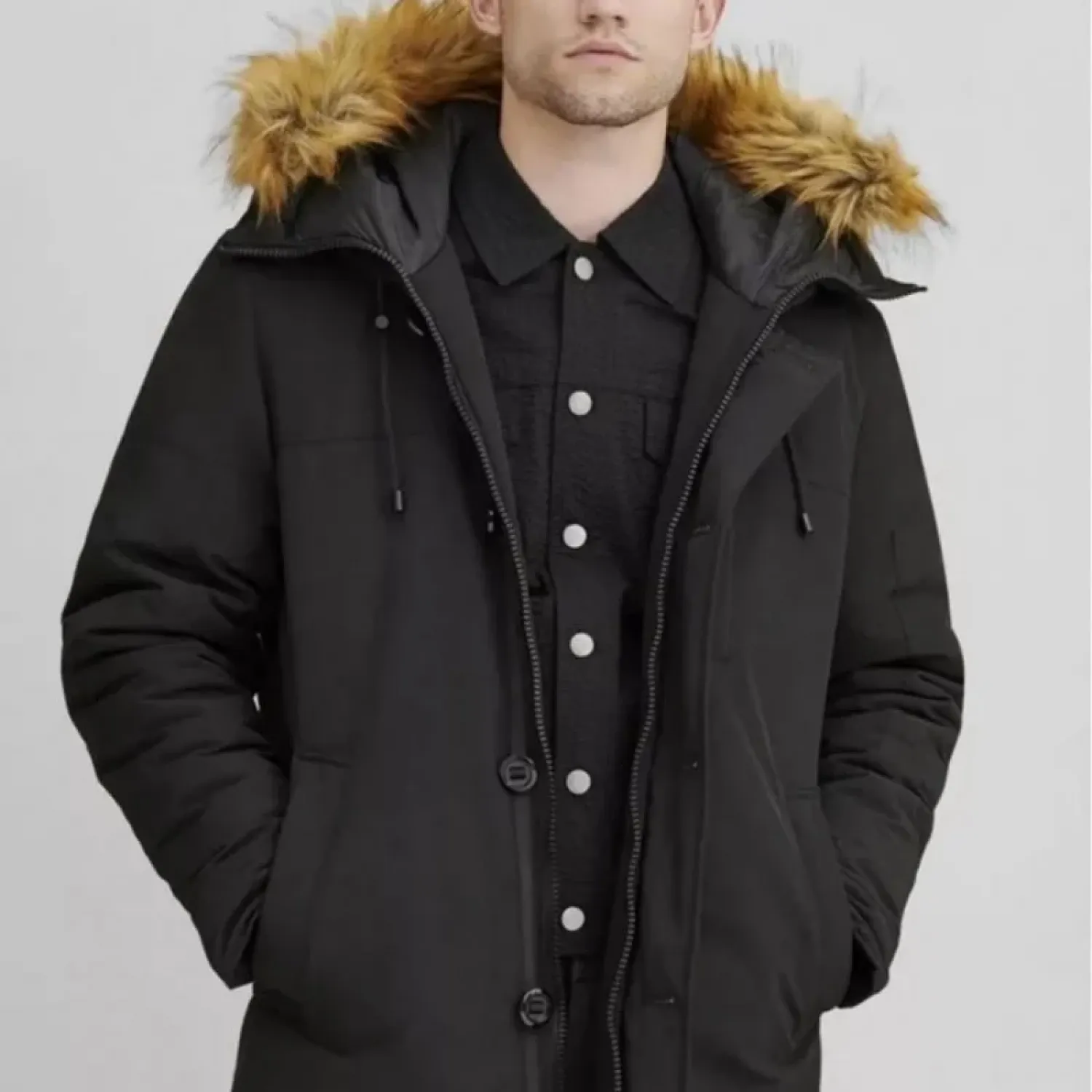 Ανδρικό Μπουφάν Parka με γούνα μαύρο