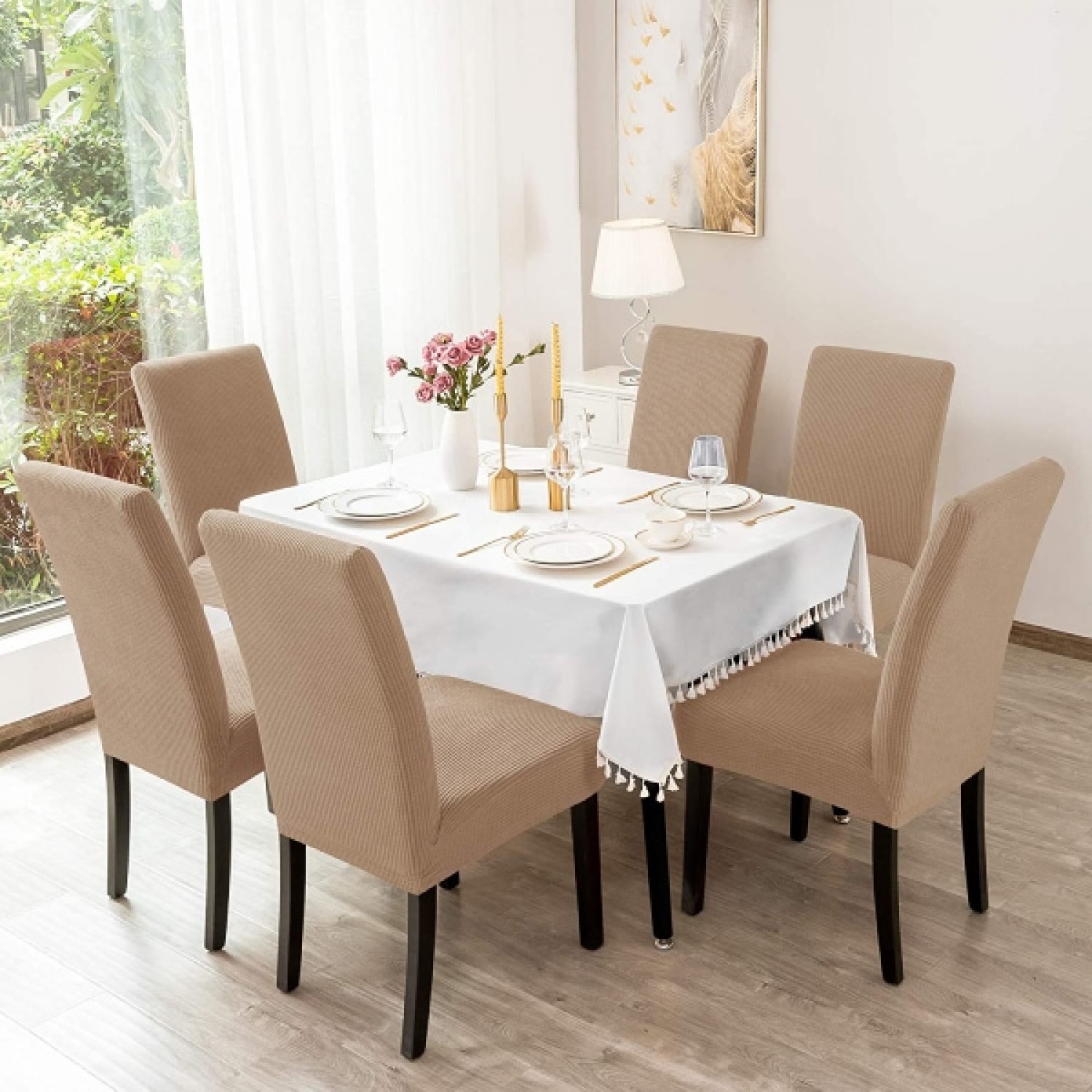 Σετ (6 Τμχ) Ελαστικά Καλύμματα Jacquard Καρέκλας Μόκα Α-86