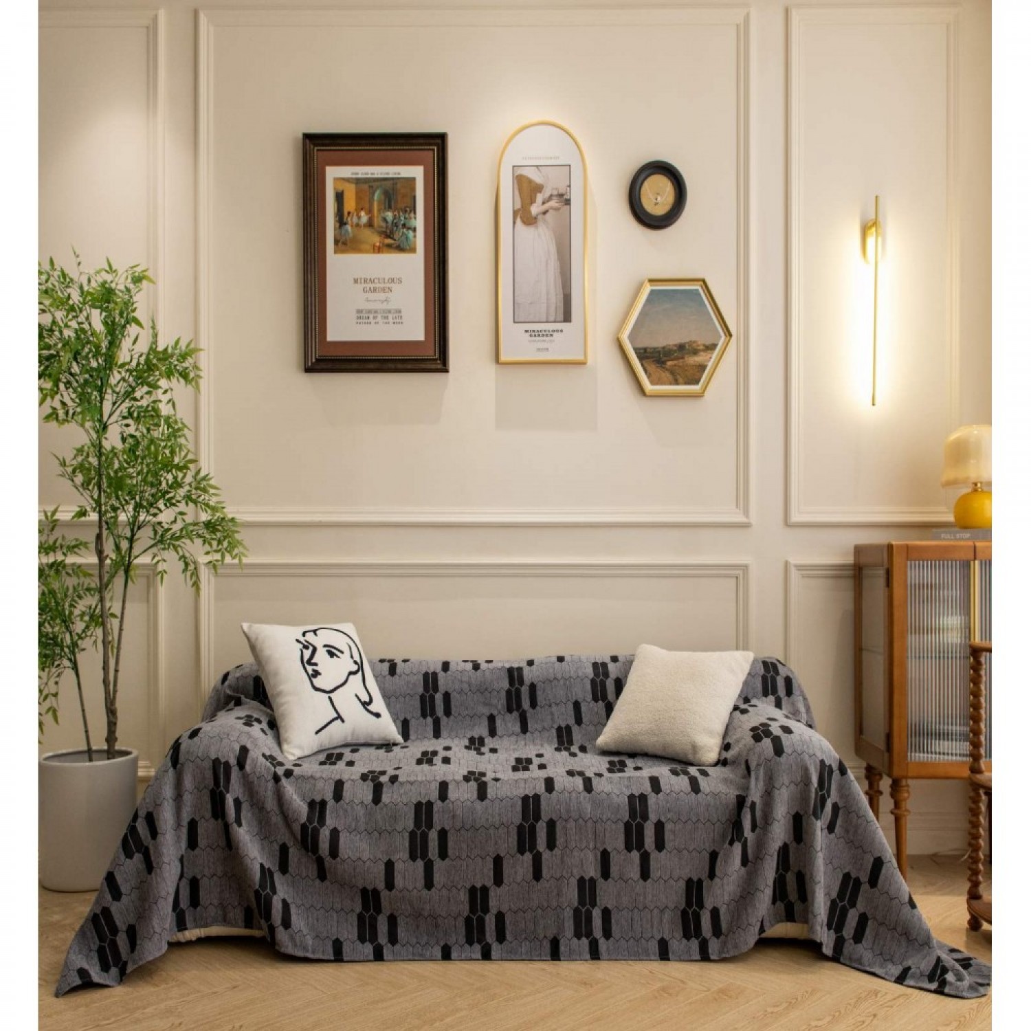 Σετ Ριχτάρια 3 Τμχ Chenille Εμπριμέ Γκρί-Μαύρο